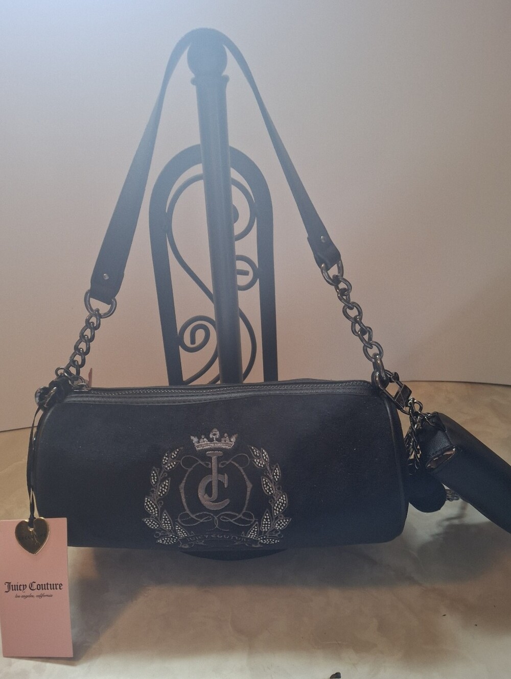 Juicy Couture Sparkle Royal Black Velour Y2K Shoulder Bag